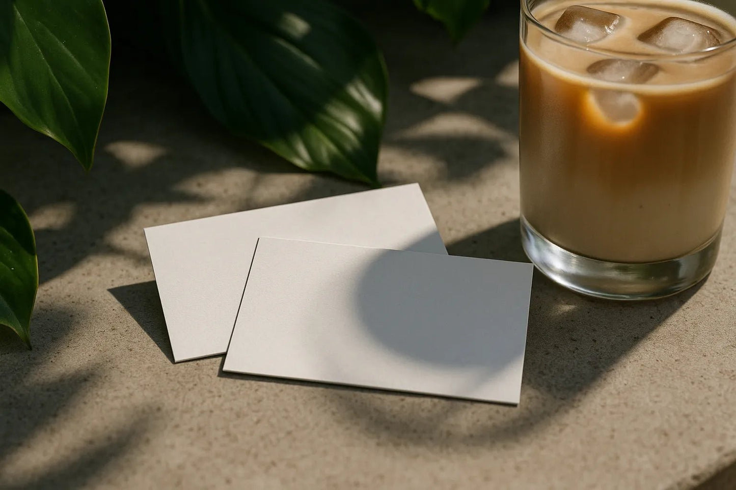 Example output from the Realistic Business Card Mockups ChatGPT prompt: premium business card scenes. Preview 5.