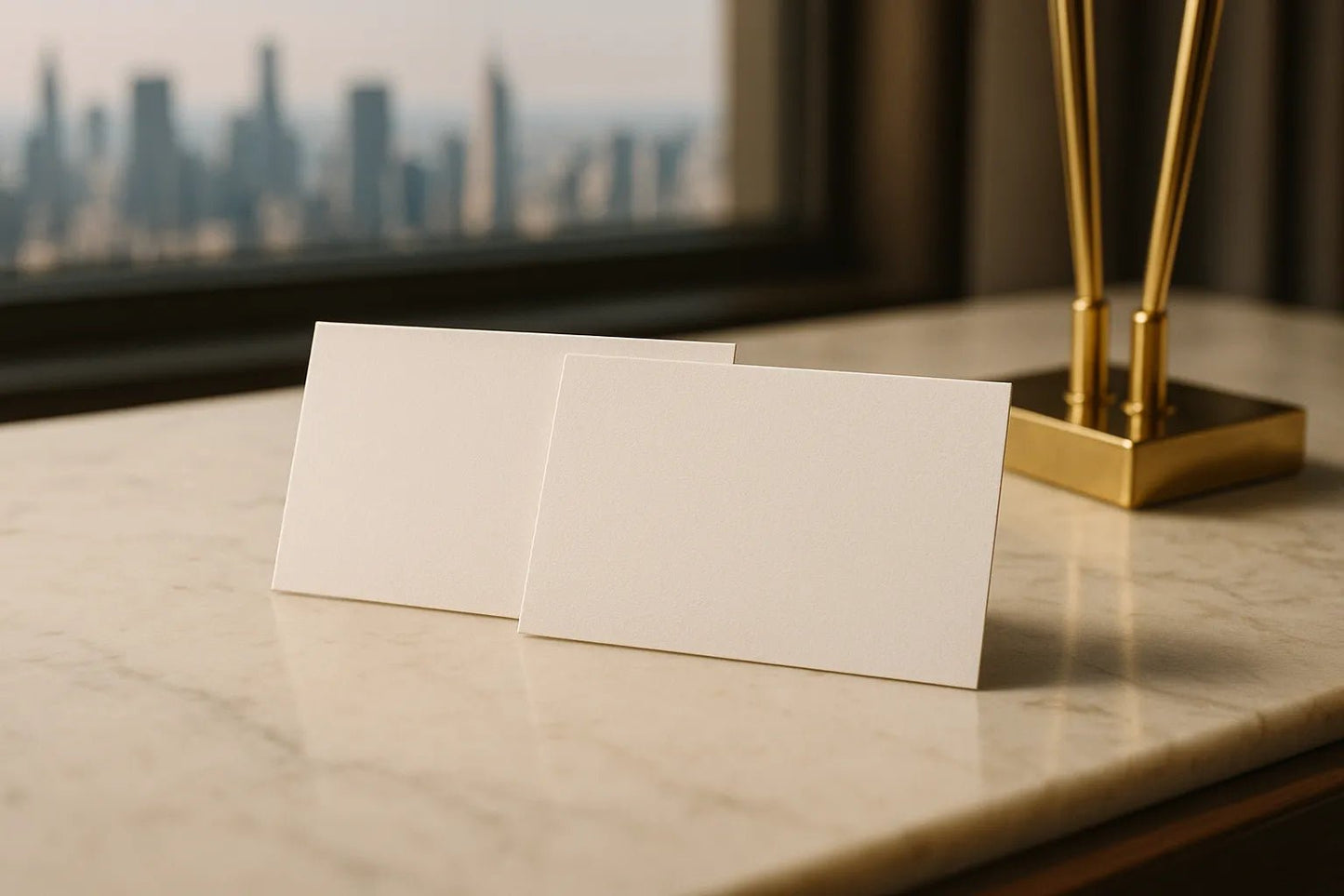 Example output from the Realistic Business Card Mockups ChatGPT prompt: premium business card scenes. Preview 6.