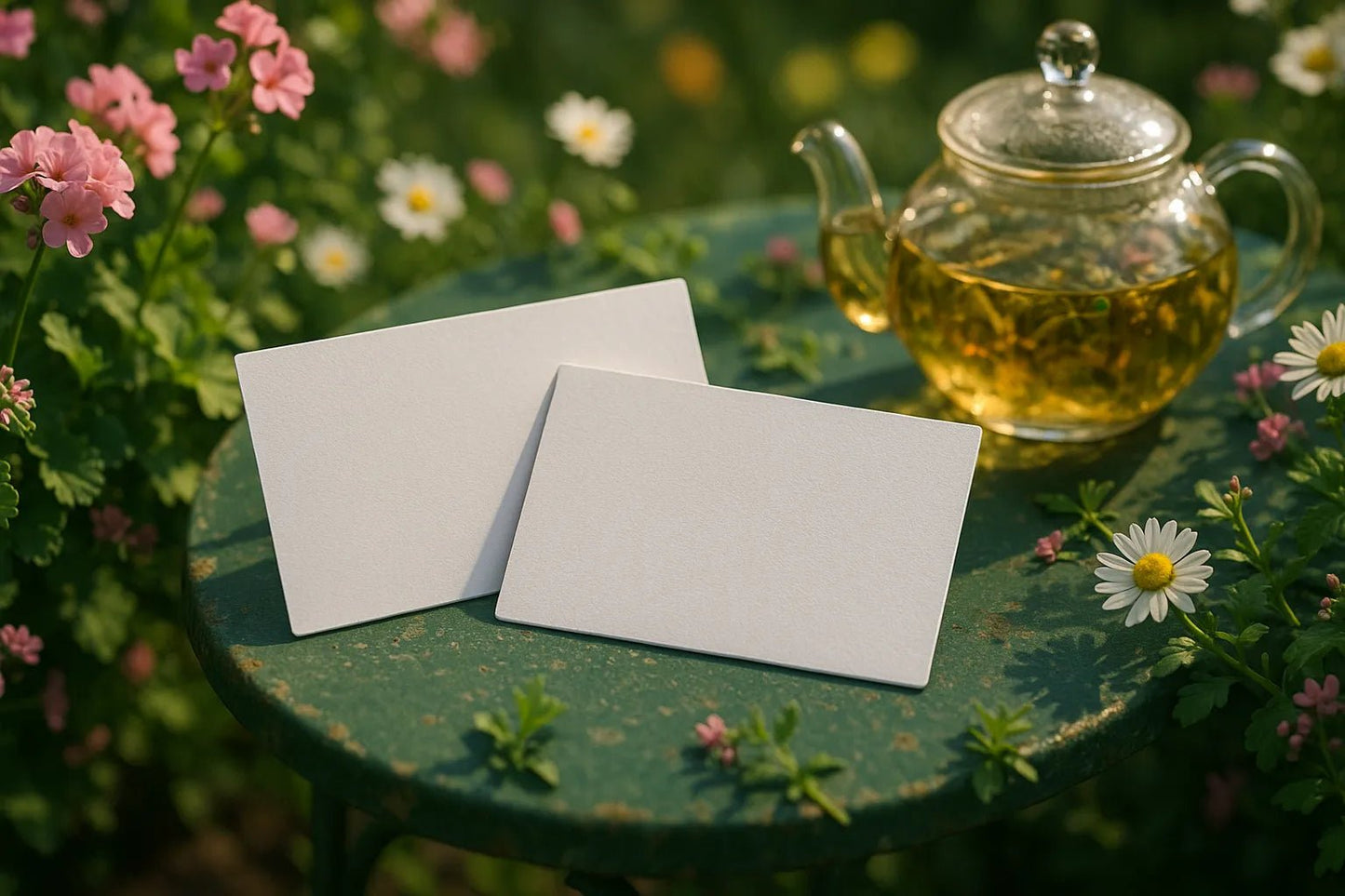 Example output from the Realistic Business Card Mockups ChatGPT prompt: premium business card scenes. Preview 7.