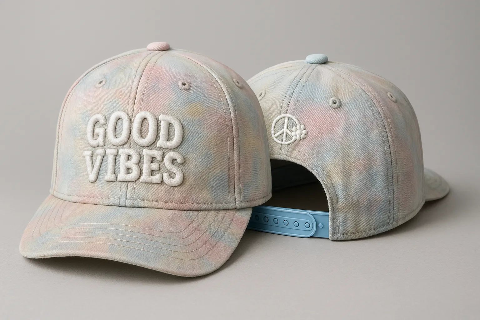 Example output from the Realistic Snapback Cap Design Mockup ChatGPT prompt: Good Vibes