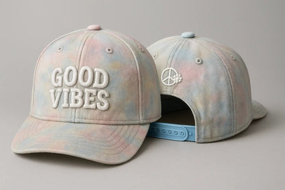 Example output from the Realistic Snapback Cap Design Mockup ChatGPT prompt: Good Vibes