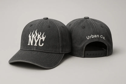 Example output from the Realistic Snapback Cap Design Mockup ChatGPT prompt: NYC