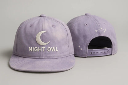 Example output from the Realistic Snapback Cap Design Mockup ChatGPT prompt: Night Owl