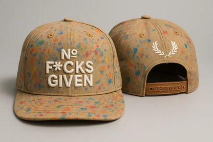 Example output from the Realistic Snapback Cap Design Mockup ChatGPT prompt: No F*cks Given