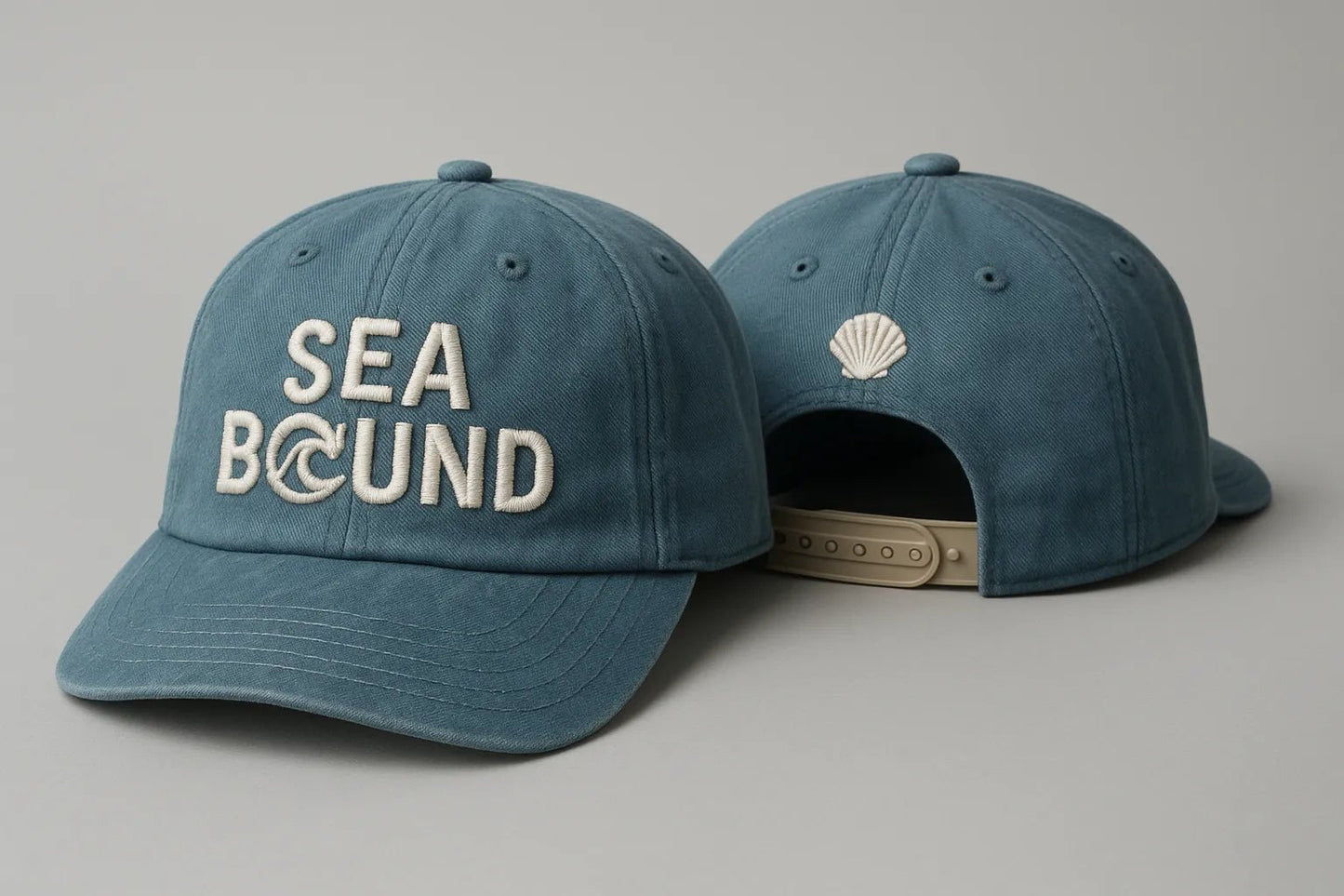 Example output from the Realistic Snapback Cap Design Mockup ChatGPT prompt: Sea Bound