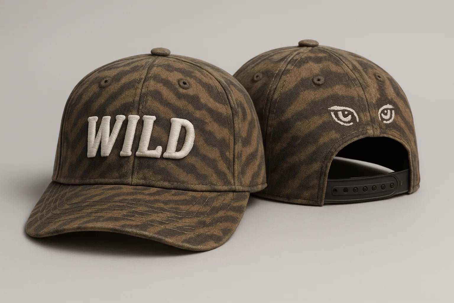 Example output from the Realistic Snapback Cap Design Mockup ChatGPT prompt: Wild