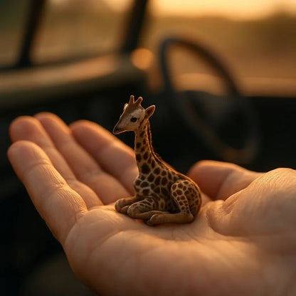Example output from the Realistic Tiny Animals In Hands ChatGPT prompt: fingertip-scale portrait. Giraffe.