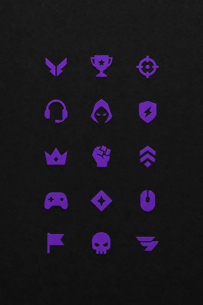 Example output from the Refined Micro Icon Grids ChatGPT prompt: a gaming icon grid with refined minimalist symbols, balanced spacing and premium editorial composition.