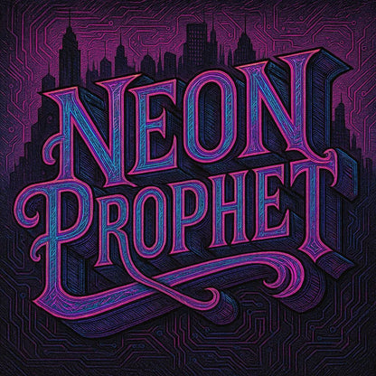 Example output from the Retro 3D Logo Illustrations ChatGPT prompt: ornate vintage-style title card. Neon Prophet.