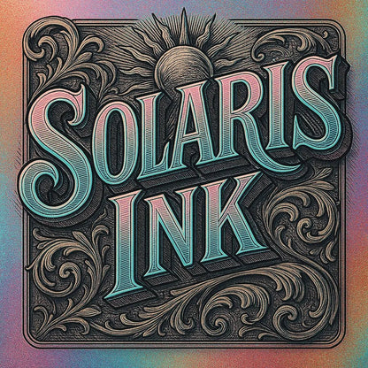 Example output from the Retro 3D Logo Illustrations ChatGPT prompt: ornate vintage-style title card. Solaris Ink.