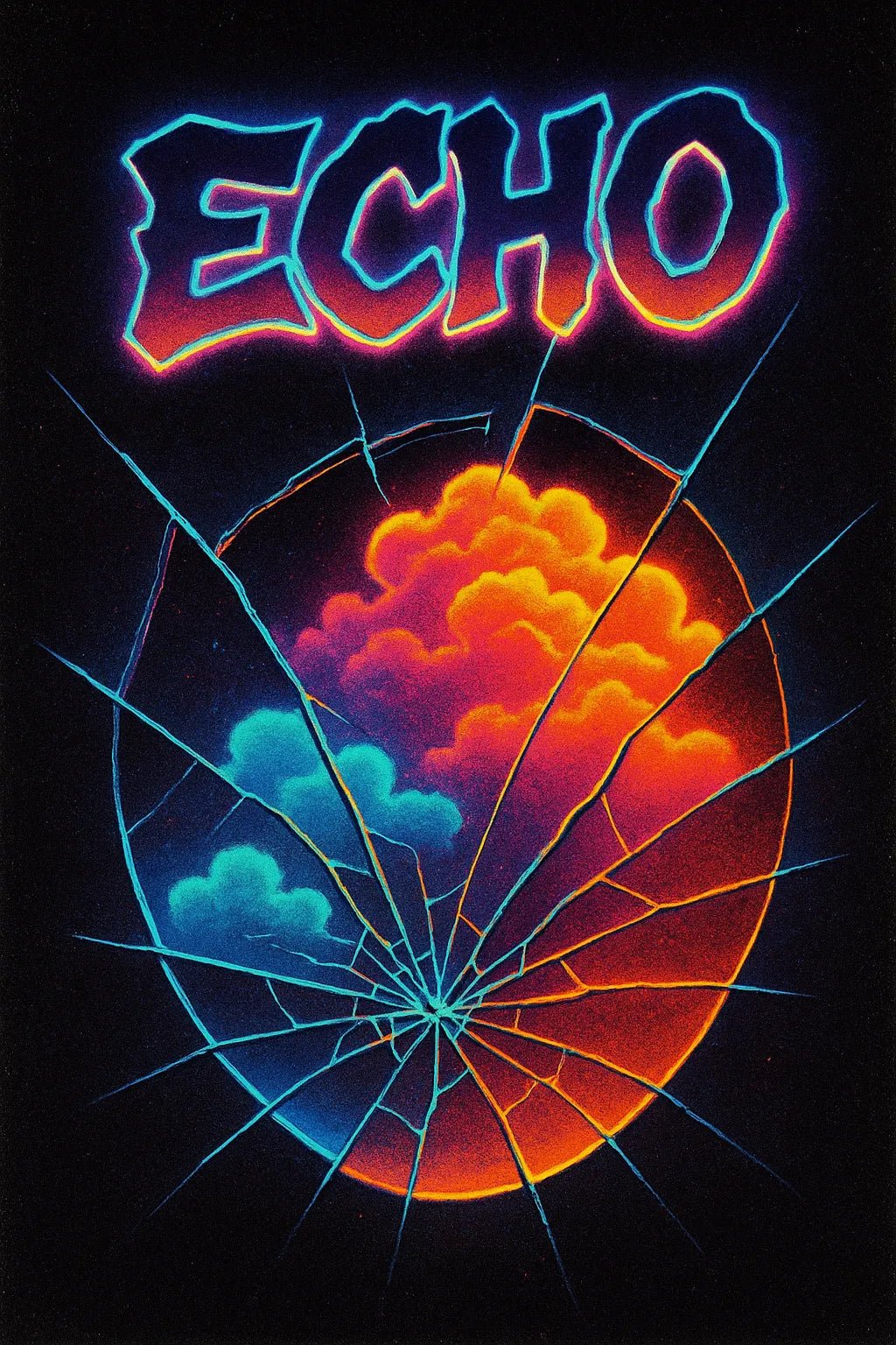 Example of retro-futuristic neon poster featuring glowing titles set against dynamic portrait and scene: echo.