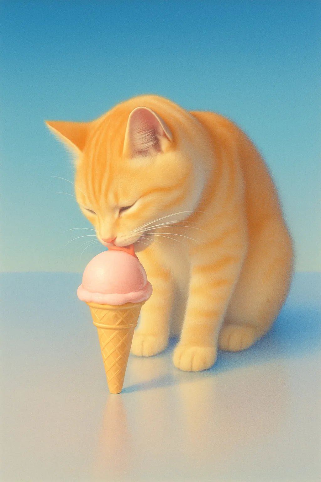 Example output from the Retro Futuristic 1980s Still Life ChatGPT prompt: Cat Eating Ice Cream
