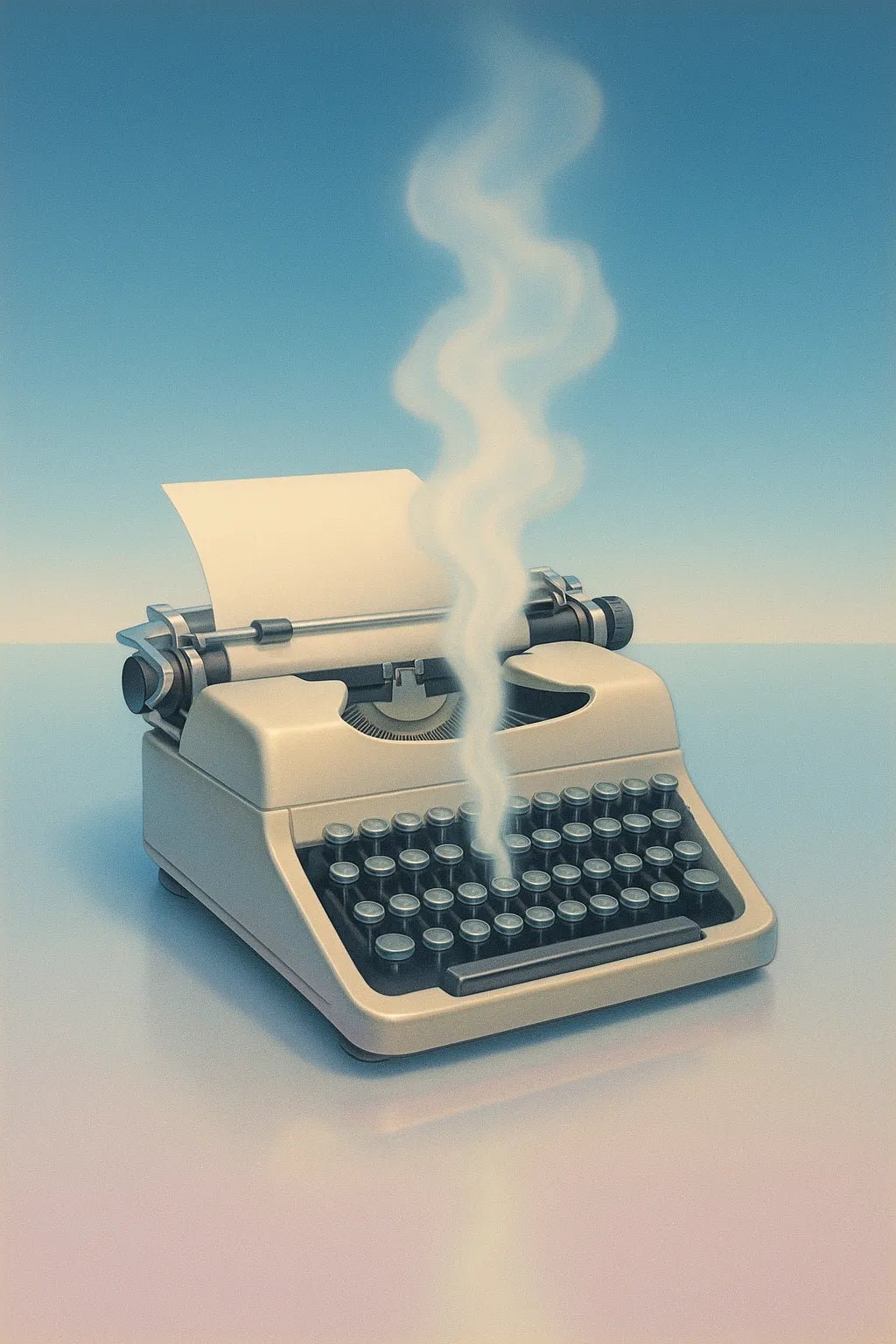 Example output from the Retro Futuristic 1980s Still Life ChatGPT prompt: Typewriter