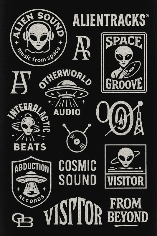 Example output from the Retro Logos Bundle Graphics Packs ChatGPT prompt: Alien Sound Record