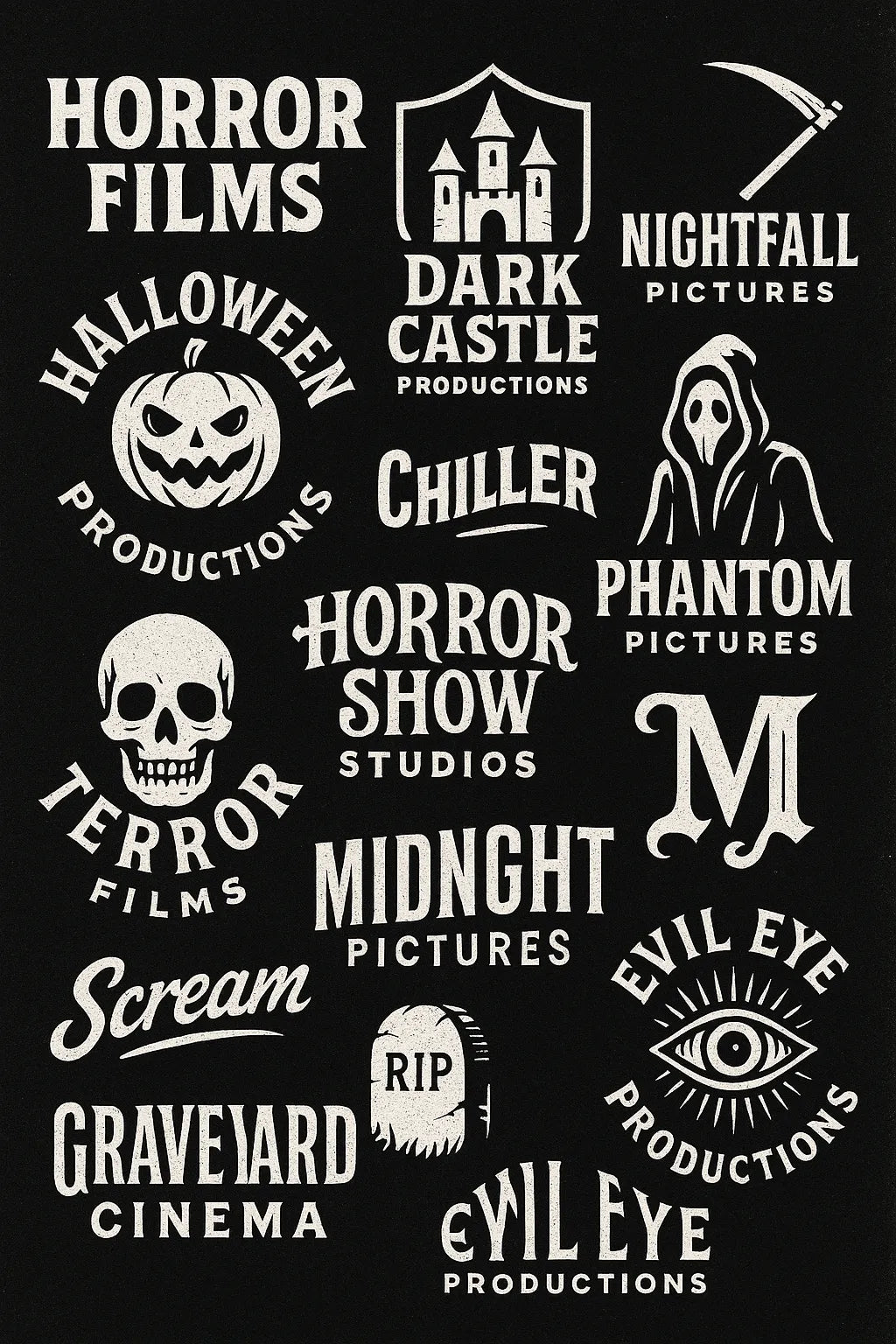 Example output from the Retro Logos Bundle Graphics Packs ChatGPT prompt: Horror Movie Studio