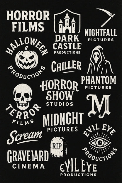 Example output from the Retro Logos Bundle Graphics Packs ChatGPT prompt: Horror Movie Studio