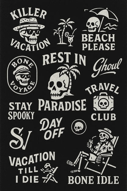 Example output from the Retro Logos Bundle Graphics Packs ChatGPT prompt: Spooky Skulls on Vacation