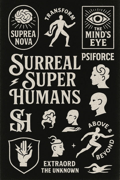 Example output from the Retro Logos Bundle Graphics Packs ChatGPT prompt: Surreal Super Humans