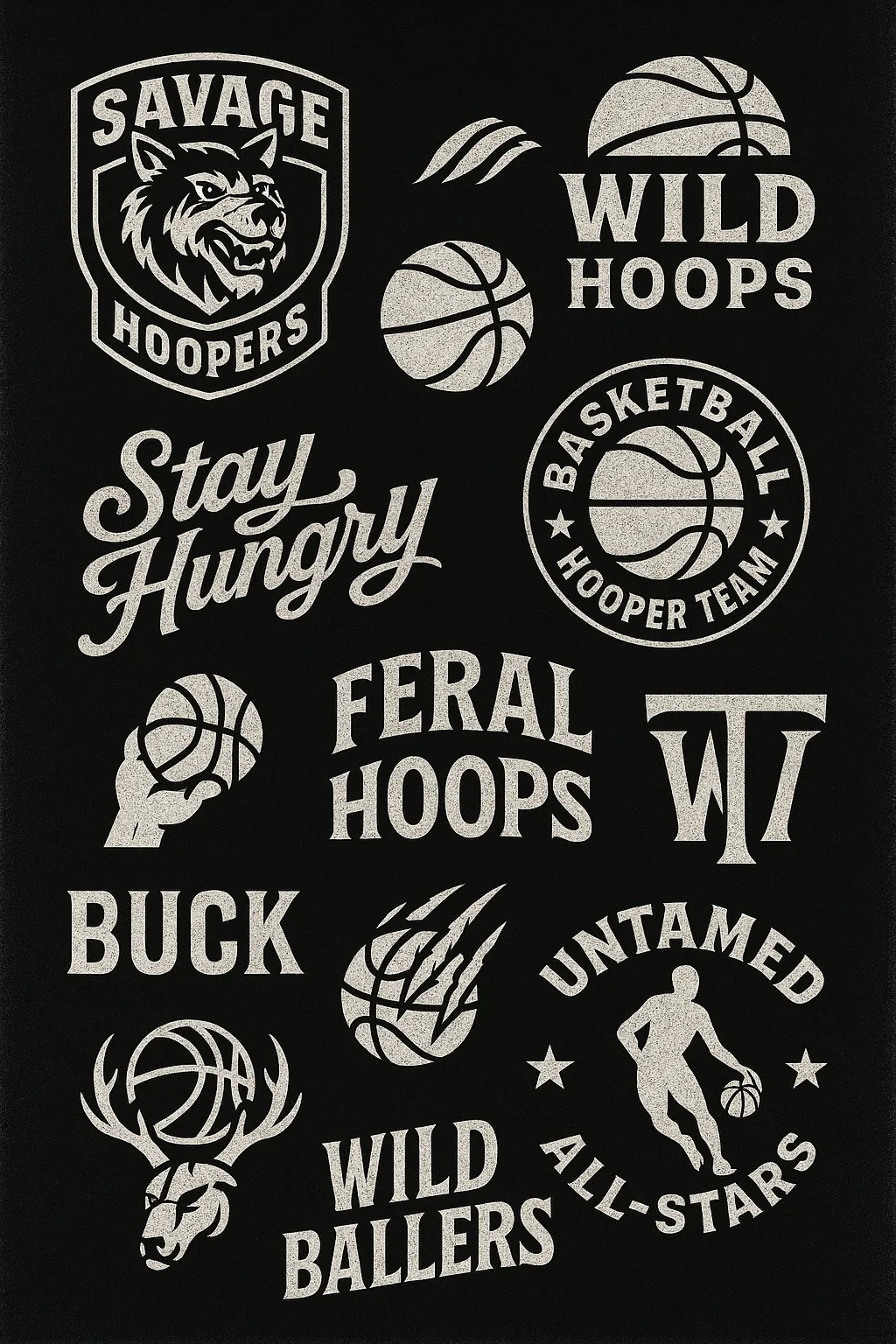 Example output from the Retro Logos Bundle Graphics Packs ChatGPT prompt: Wild Basketball Hoopers