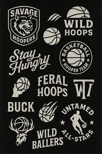 Example output from the Retro Logos Bundle Graphics Packs ChatGPT prompt: Wild Basketball Hoopers