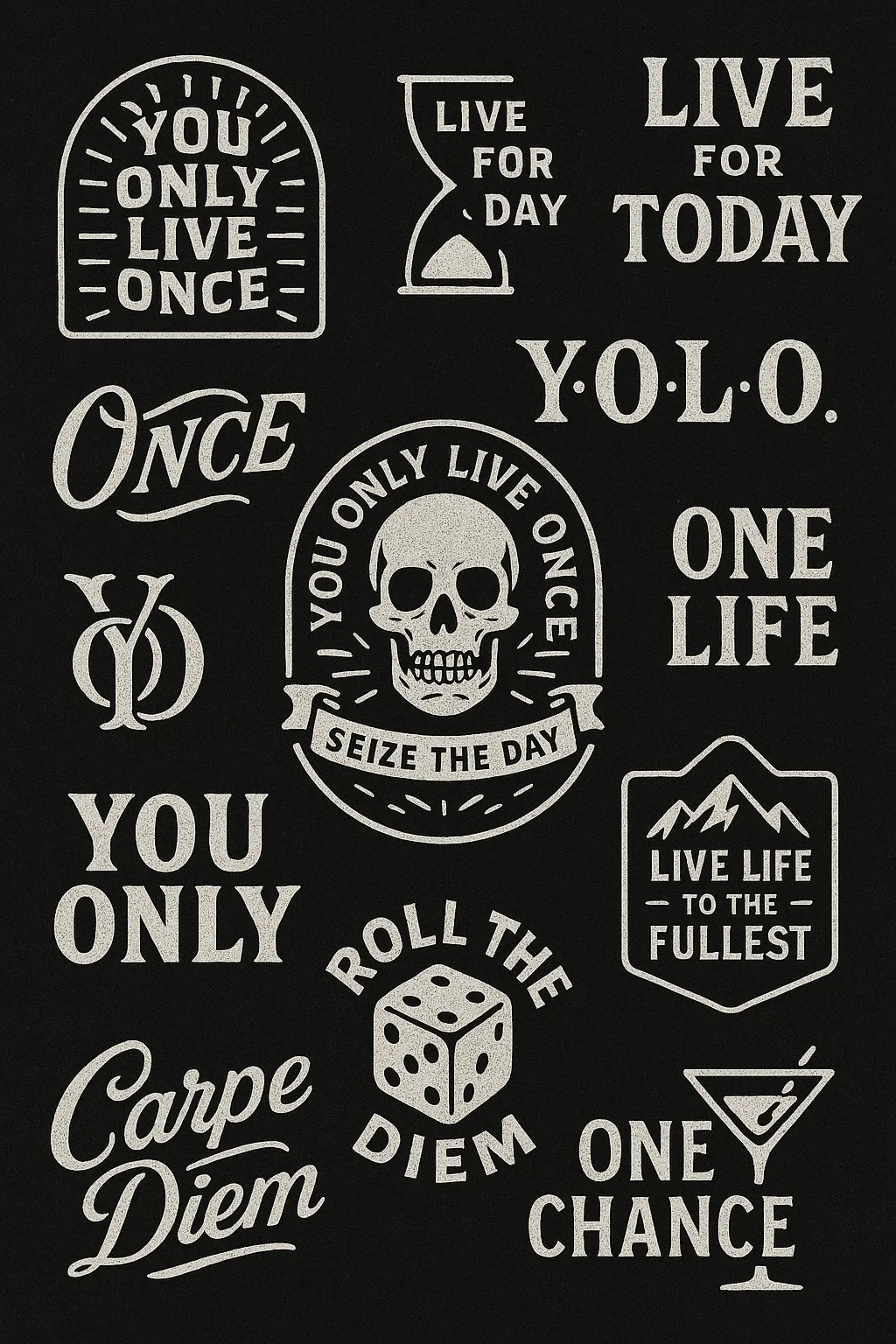 Example output from the Retro Logos Bundle Graphics Packs ChatGPT prompt: You Only Live Once