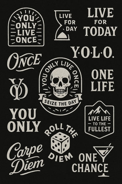 Example output from the Retro Logos Bundle Graphics Packs ChatGPT prompt: You Only Live Once