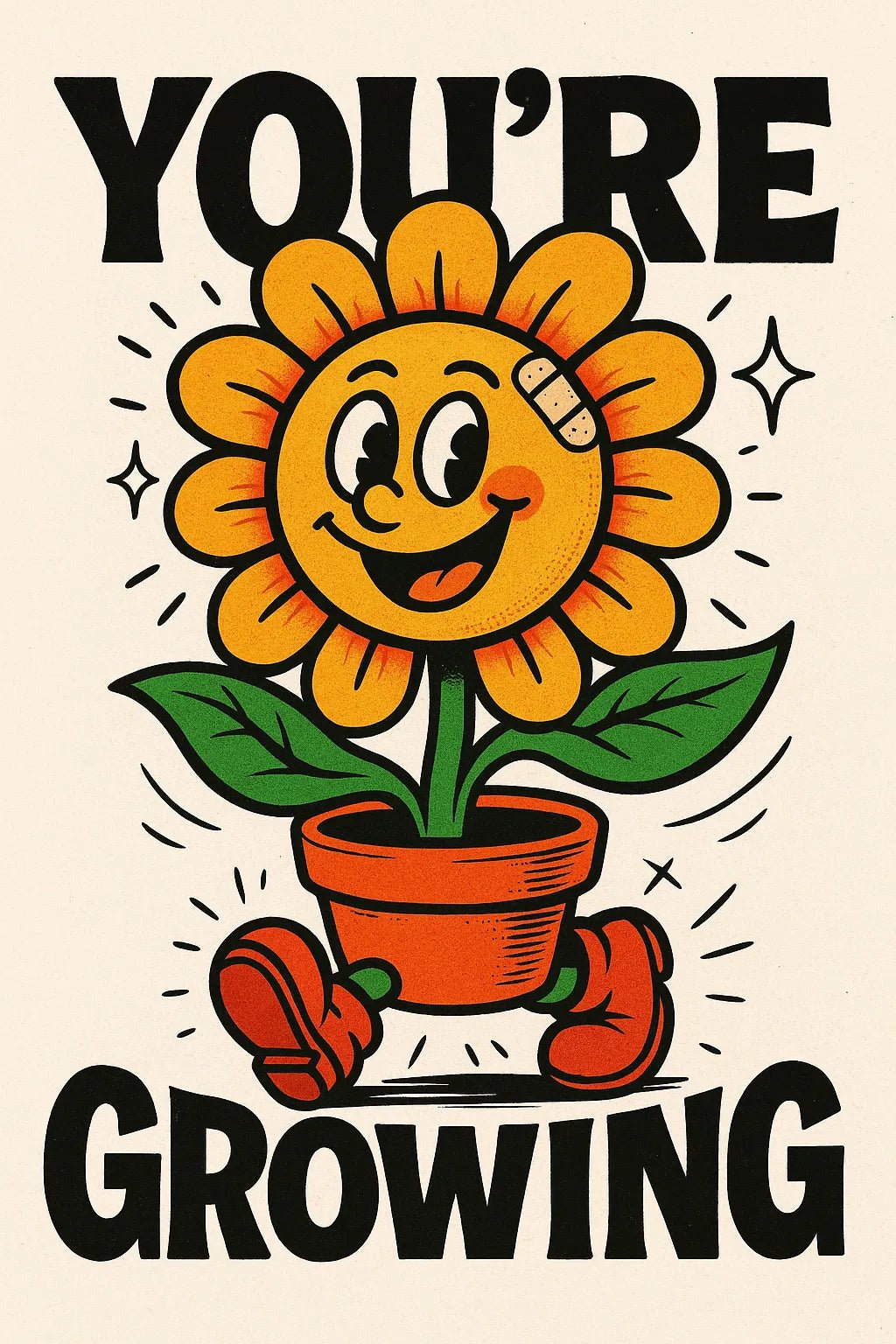 Example output from the Retro Quote Prints Posters With Characters ChatGPT prompt: bold motivational quotes paired with retro cartoon figures, serigraph textures, and vibrant ink outlines—perfect for posters, merch, and editorial use. Preview 2.
