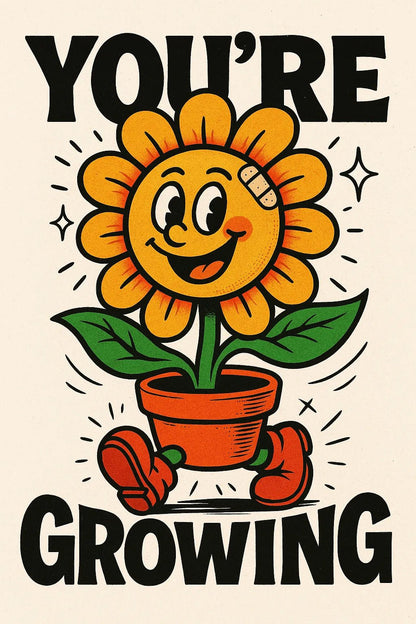 Example output from the Retro Quote Prints Posters With Characters ChatGPT prompt: bold motivational quotes paired with retro cartoon figures, serigraph textures, and vibrant ink outlines—perfect for posters, merch, and editorial use. Preview 2.