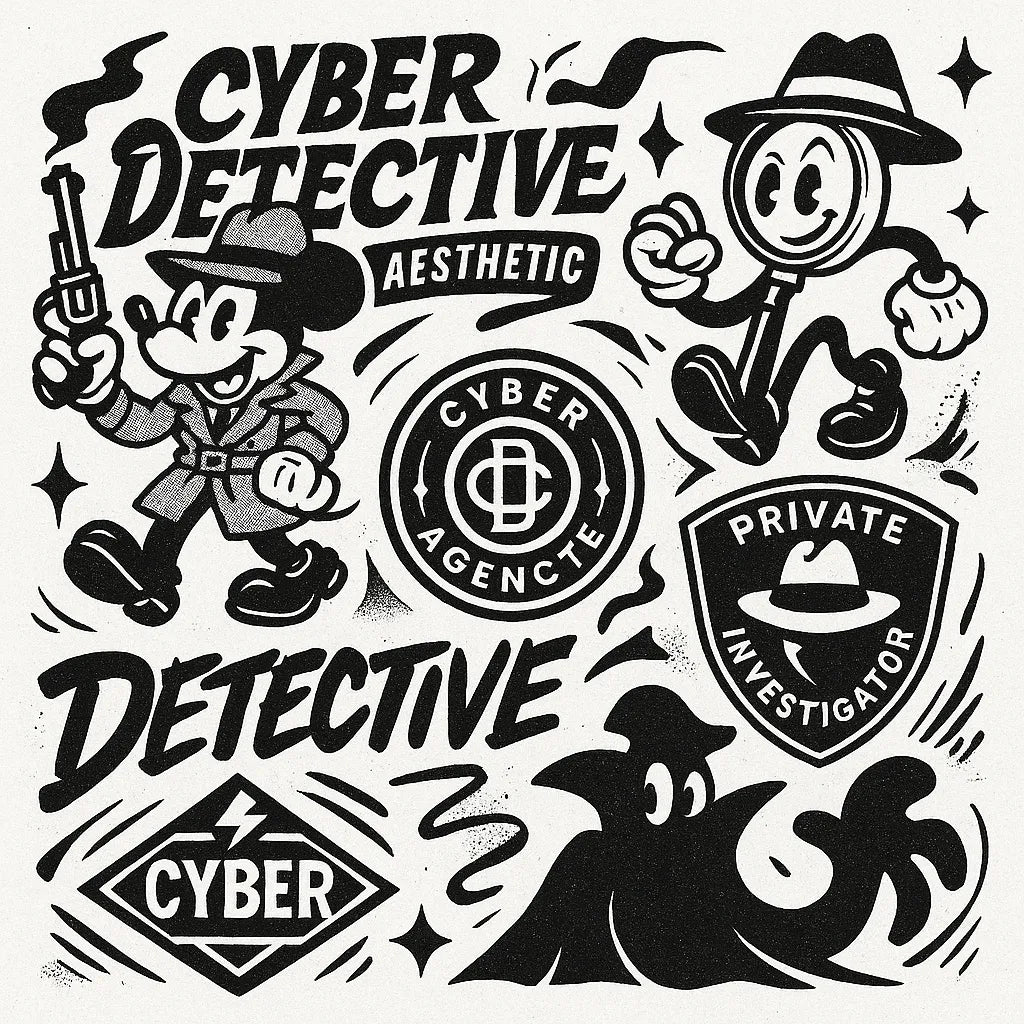 Example output from the Retro Streetwear Collage Graphics ChatGPT prompt: Cyber Detective