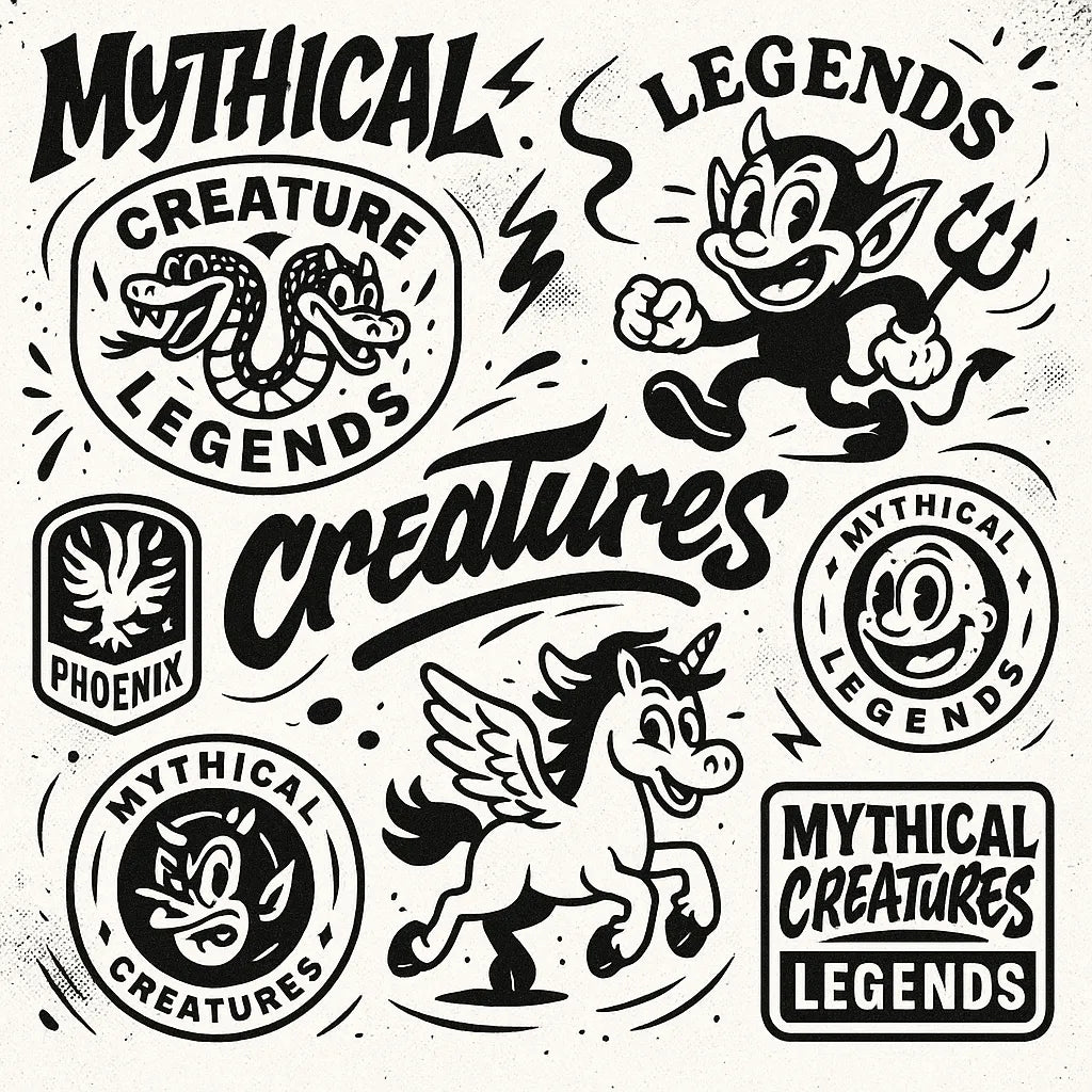 Example output from the Retro Streetwear Collage Graphics ChatGPT prompt: Mythical Creatures