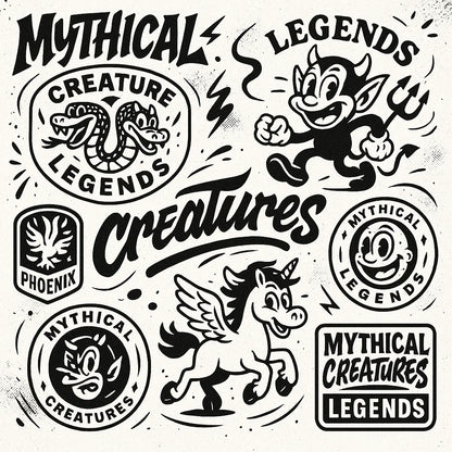 Example output from the Retro Streetwear Collage Graphics ChatGPT prompt: Mythical Creatures