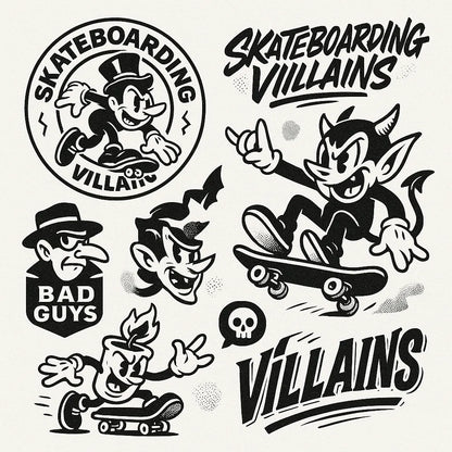 Example output from the Retro Streetwear Collage Graphics ChatGPT prompt: Skateboarding Villains