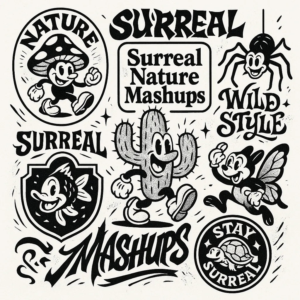 Example output from the Retro Streetwear Collage Graphics ChatGPT prompt: Surreal Nature