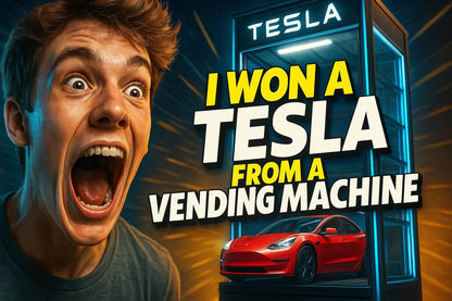 Example output from the Scrollstopping YouTube Thumbnails ChatGPT prompt: dramatic, expressive faces with bold 3D titles and cinematic colors, optimized for viral engagement and instant visual impact in thumbnail design. I won a Tesla.