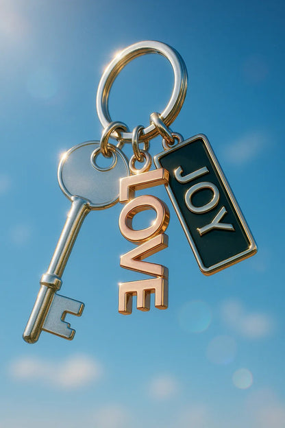 Example output from the Sky Floating Keychain CGI ChatGPT prompt: Polished Nickel Key.