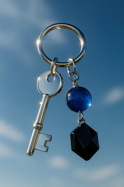 Example output from the Sky Floating Keychain CGI ChatGPT prompt: Shiny Chrome Key.