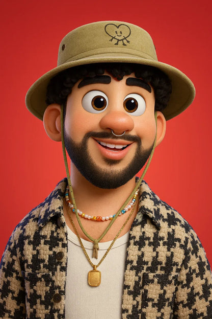 Example output from the Smooth 3D Cartoon Style Portraits ChatGPT prompt: Bad Bunny