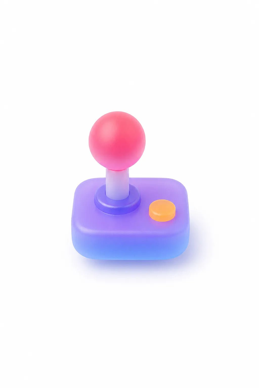 Example output from the Soft Frosted Glass Icon Objects ChatGPT prompt: a frosted glass 3D icon of a retro arcade joystick in purple and pink on white.