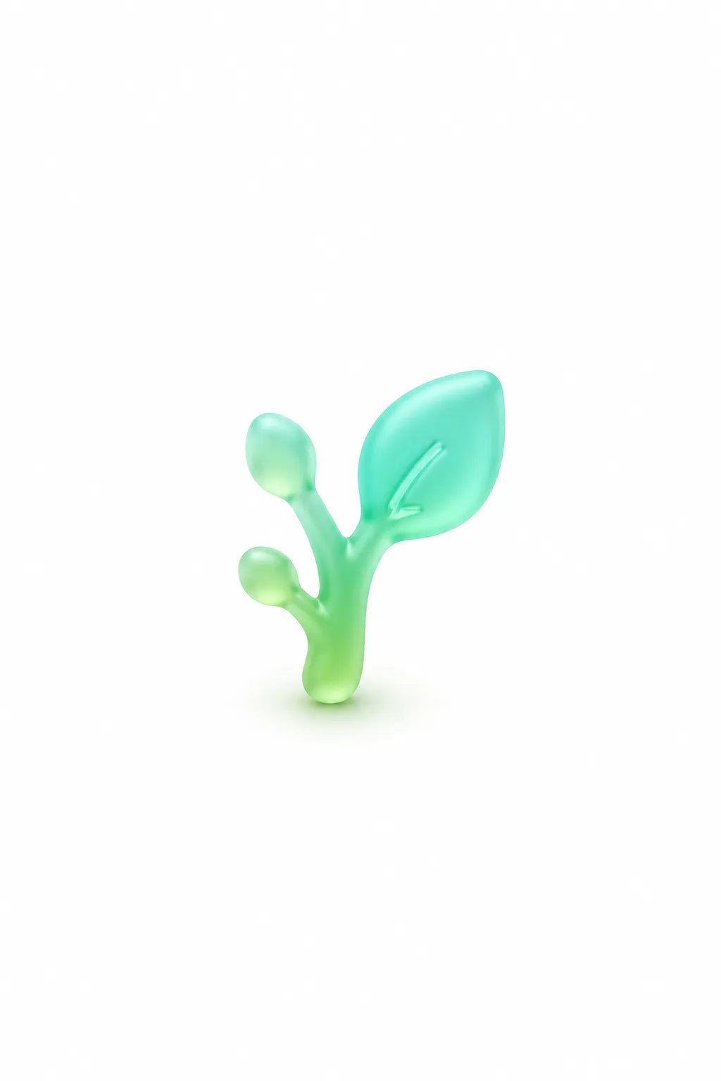 Example output from the Soft Frosted Glass Icon Objects ChatGPT prompt: a frosted glass 3D icon of a green leaf sprout with soft diffusion on white.