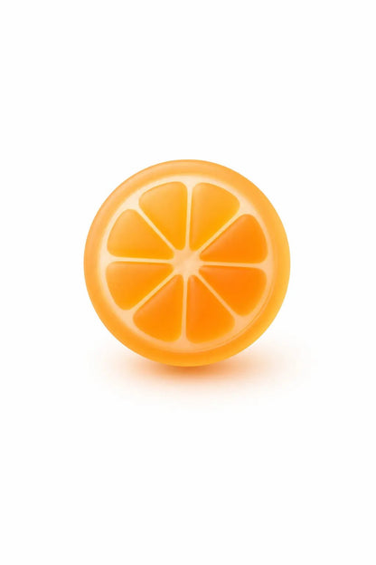 Example output from the Soft Frosted Glass Icon Objects ChatGPT prompt: a frosted glass 3D icon of an orange slice with soft diffusion and a gentle shadow on white.