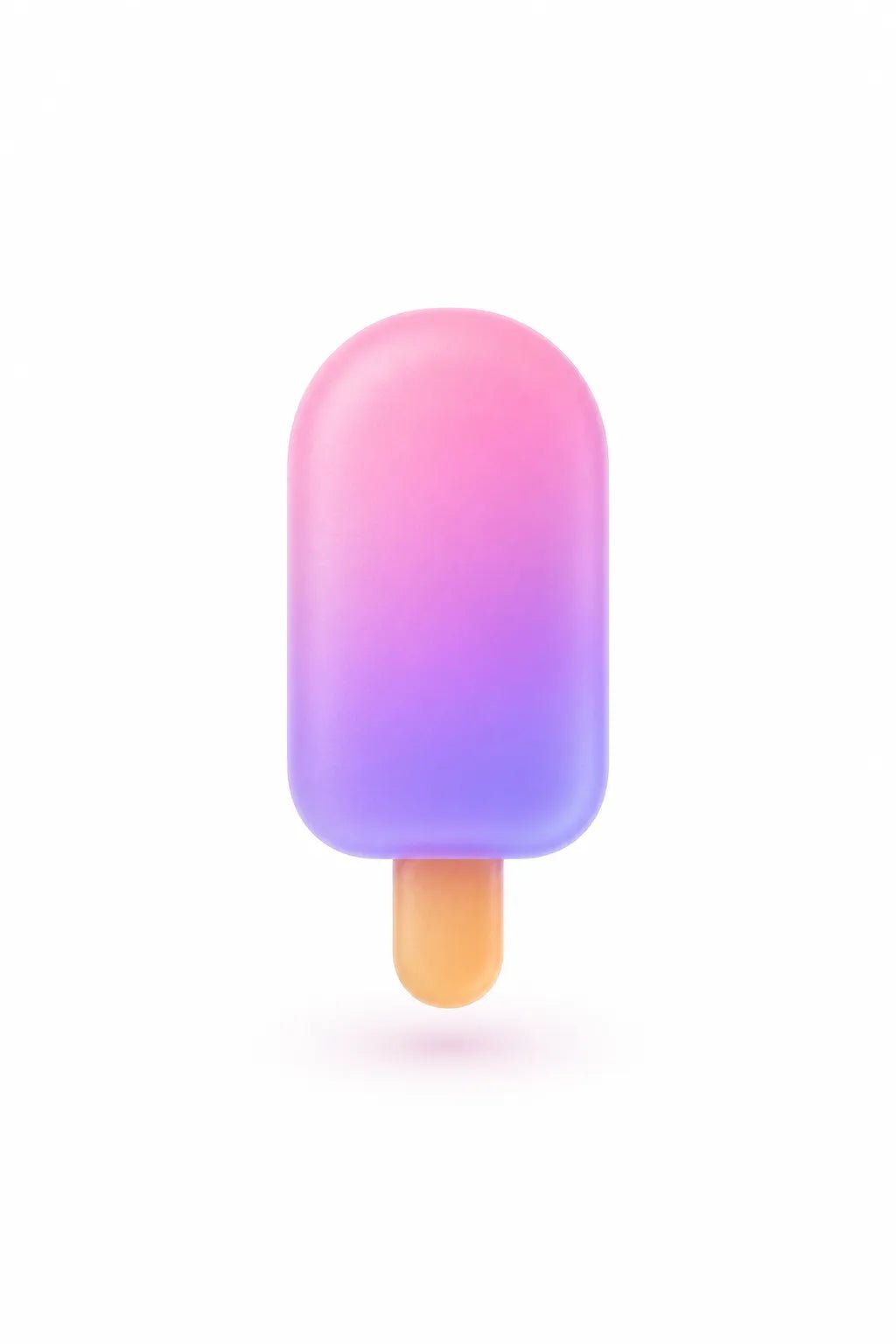 Example output from the Soft Frosted Glass Icon Objects ChatGPT prompt: a frosted glass 3D icon of a pink and purple popsicle on a wooden stick on white.