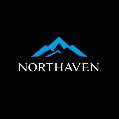 Sophisticated brand logo concept on black background featuring minimalist symbol, balanced typography, and premium identity design: NORTHAVEN