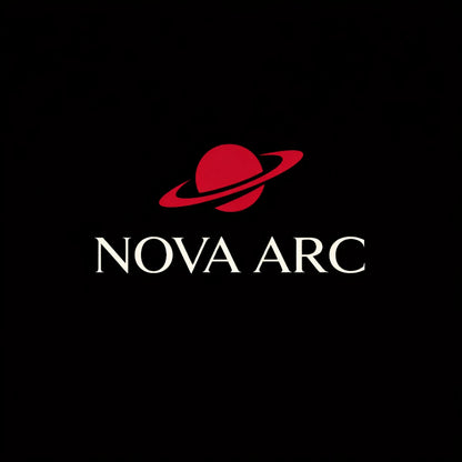 Sophisticated brand logo concept on black background featuring minimalist symbol, balanced typography, and premium identity design: NOVA ARC