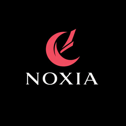 Sophisticated brand logo concept on black background featuring minimalist symbol, balanced typography, and premium identity design: NOXIA