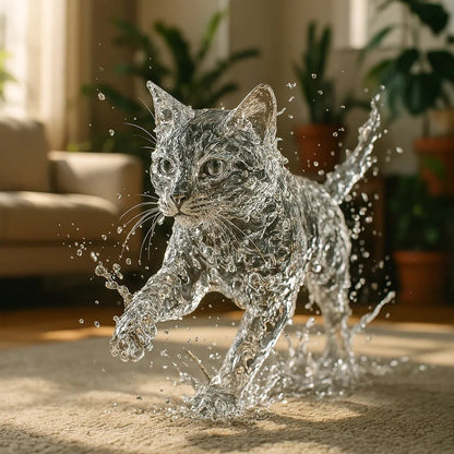 Example output from the Splash Sculptures Animals Made Of Water ChatGPT prompt: Cat.