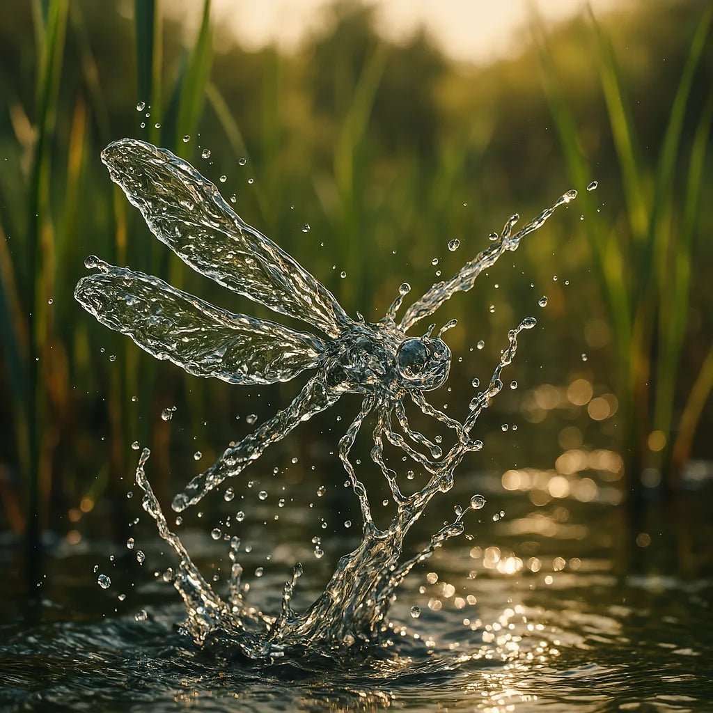 Example output from the Splash Sculptures Animals Made Of Water ChatGPT prompt: Dragonflty.