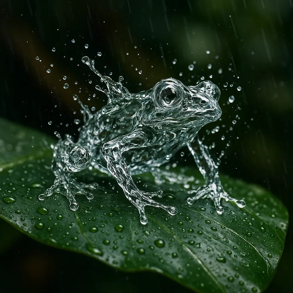 Example output from the Splash Sculptures Animals Made Of Water ChatGPT prompt: Frog.