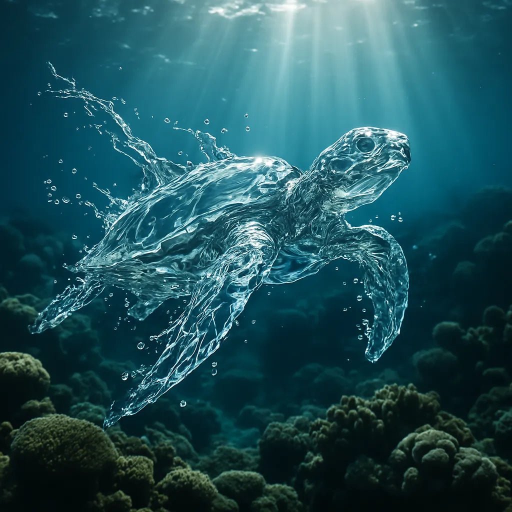Example output from the Splash Sculptures Animals Made Of Water ChatGPT prompt: Turtle.