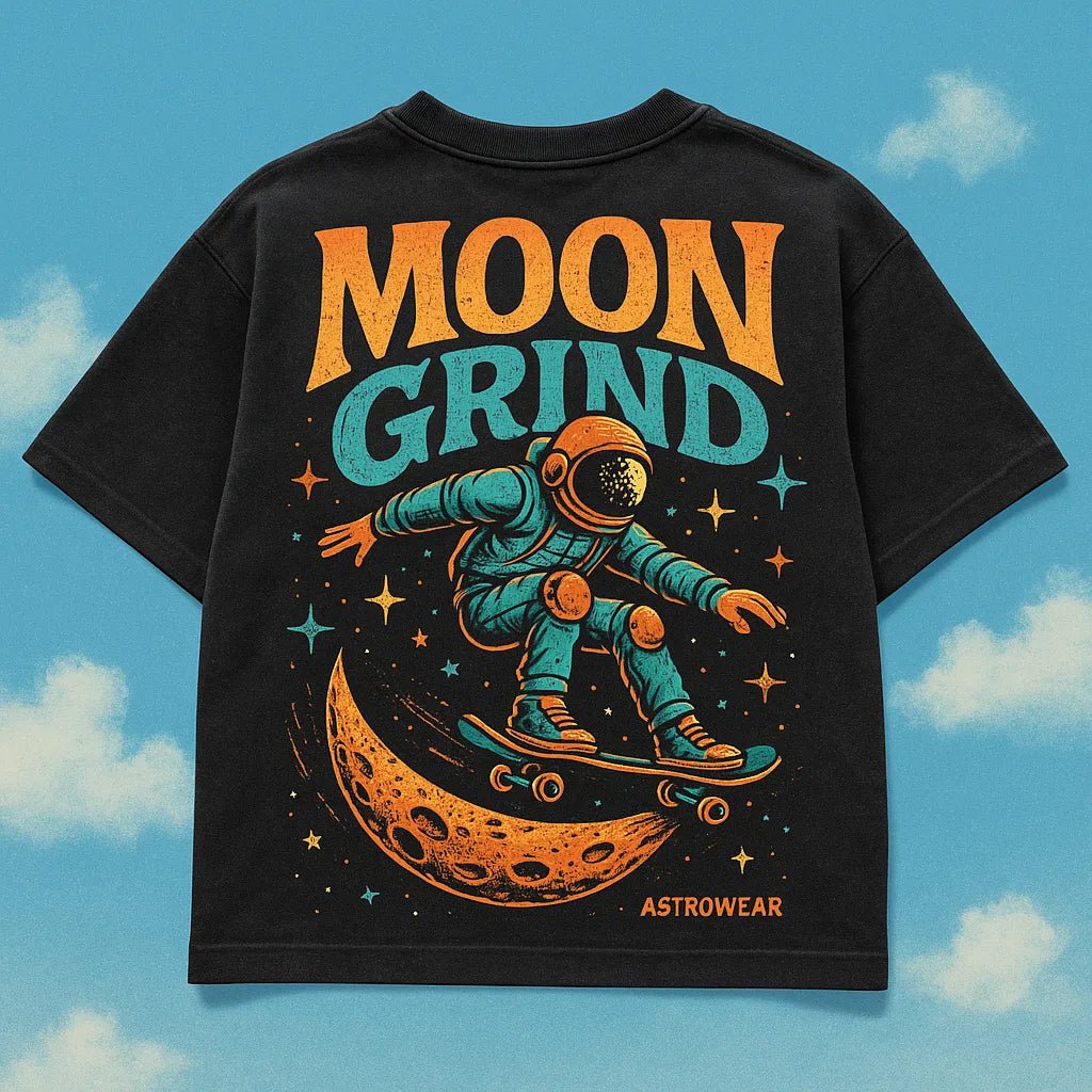 Example output from the Streetwear Black T-Shirt Design ChatGPT prompt: Moon Grind