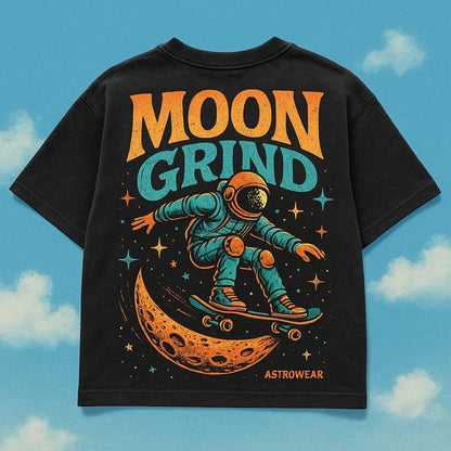 Example output from the Streetwear Black T-Shirt Design ChatGPT prompt: Moon Grind